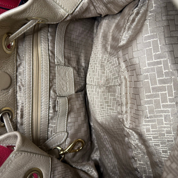 Cole Haan Metallic Beige Leather Drawstring Shoulder Bag - Picture 12 of 14